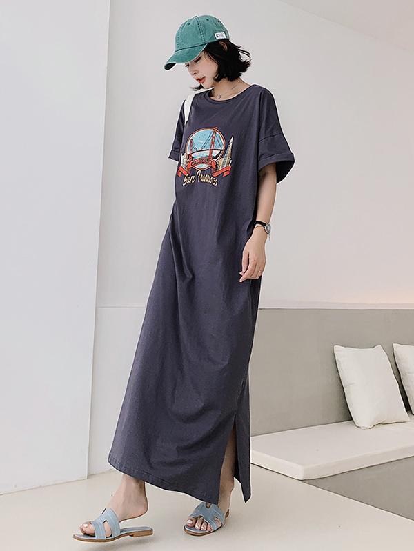 Original Letter Printed Split-Side Dress