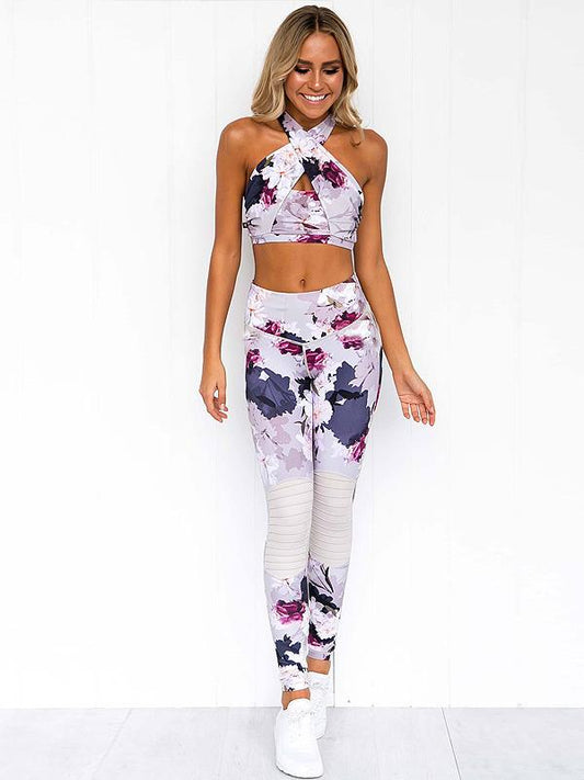 Print Bra And Paneled Fitness Yoga Suits