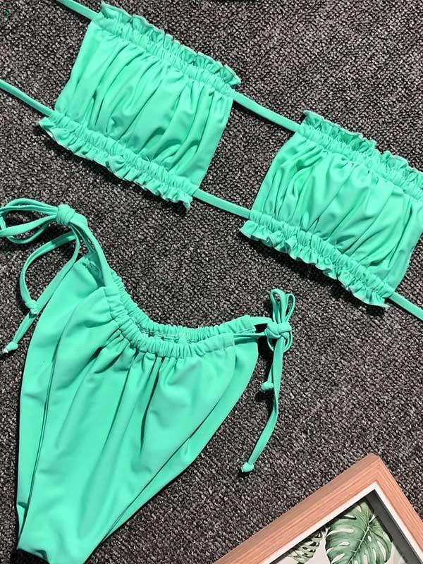 Sexy Fold Hollow Bikini Swimsuit