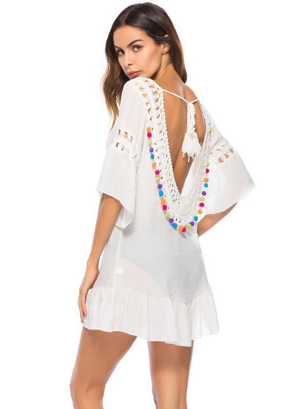 Pompoms Hollow Backless Cover-Ups Swimwear