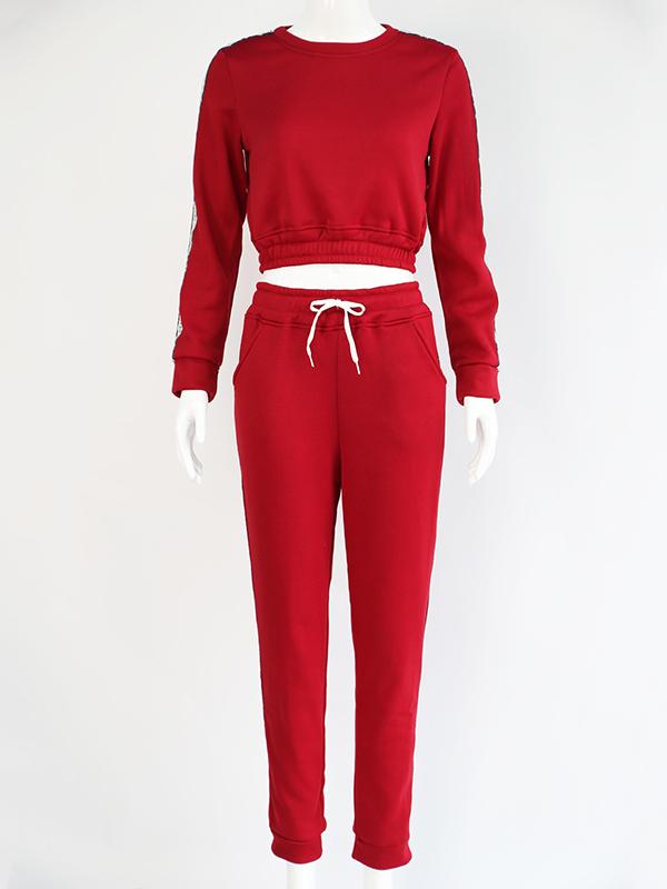 Letter Printed Drawstring Sweatershirt And Pants Sport Suits