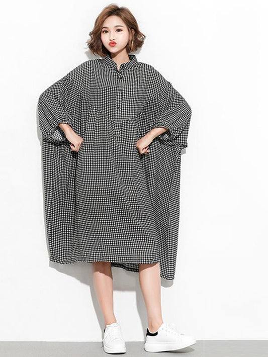 Super Loose Plaid Long Shirt Dress