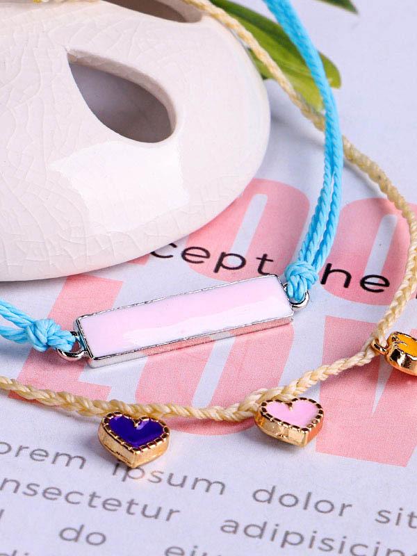 Hand-knitted Colored Peach Heart Drop Bracelet Set