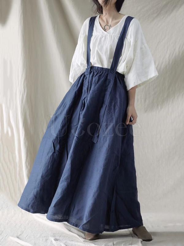 Loose Jean Suspender Skirt