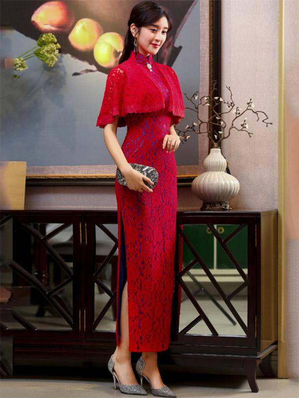 3 Colors Banquet Lace Split-side Long Cheongsam