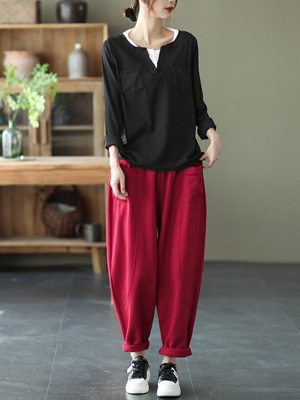 Simple Solid Color Empire Waisted Loose Harem Pants