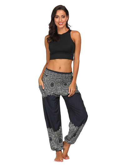 Black Elastic Waist Wide Leg Casual Pants