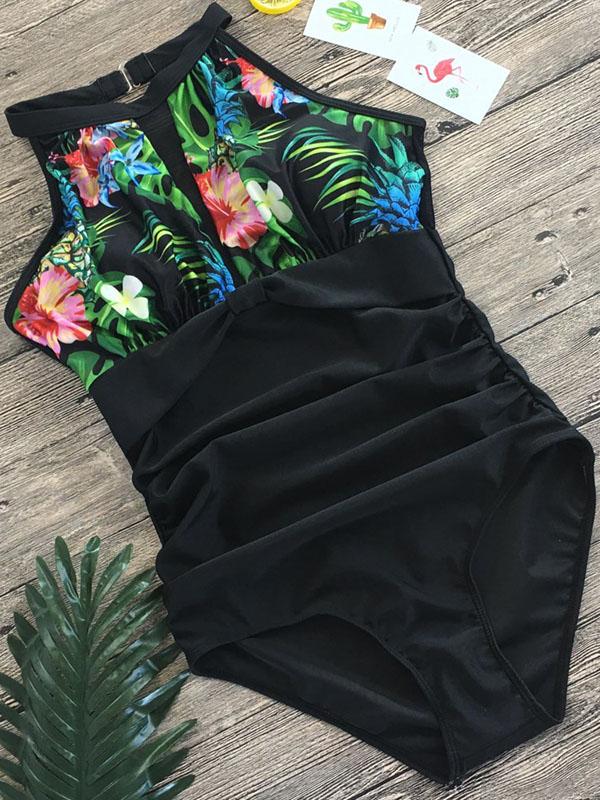 Tulle Printed One-piece Swimsuit