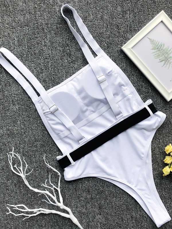 Plain Belted One-piece Swimsuit