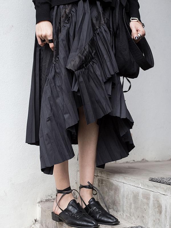 Black Hollow Irregular Fold Skirt