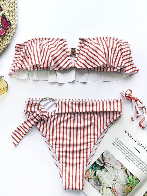 Falbala Striped-Print Split Bikini Swimsuit