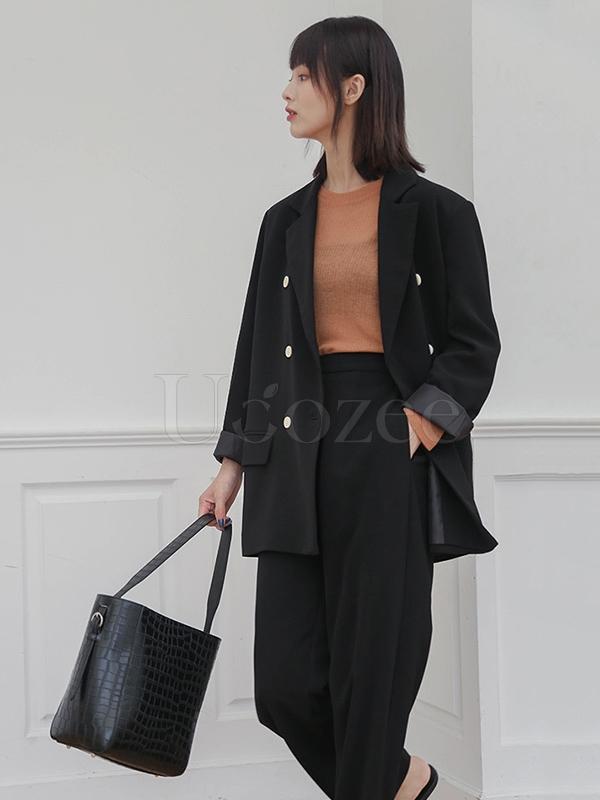 Casual Solid Drapey Suit Outwears