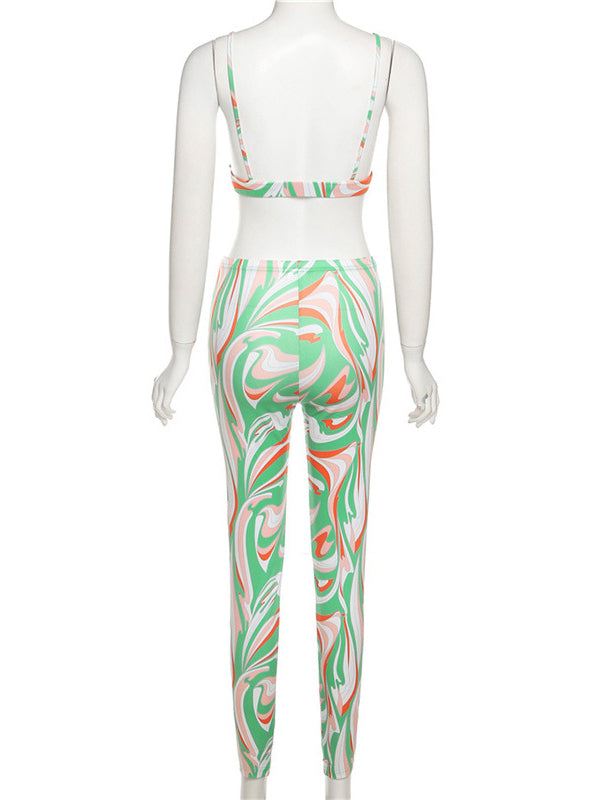 Printing Bright Color Bra&Leggings Suits