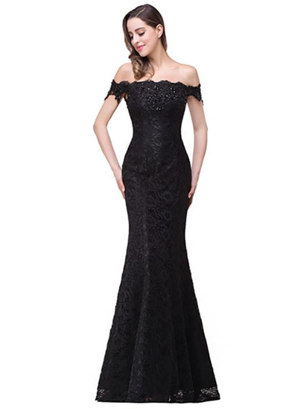 Pretty Lace Off Shoulder Fishtail Evening Dress