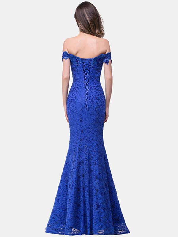 Pretty Lace Off Shoulder Fishtail Evening Dress