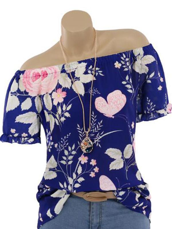 New Printed One-shoulder Blouse