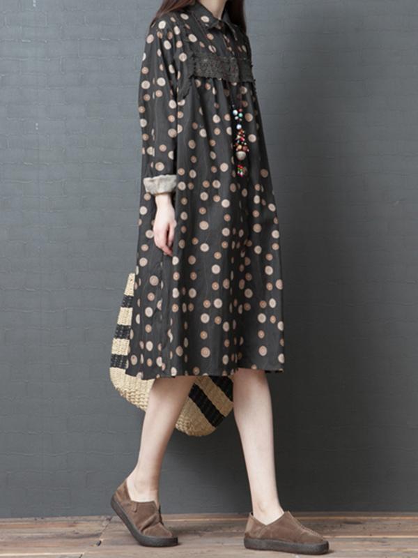 Loose Plus Size Polka-dot Fresh Shirt Midi Dresses