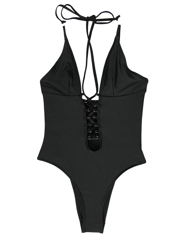 Black Spaghetti Straps One-piece Swimwear