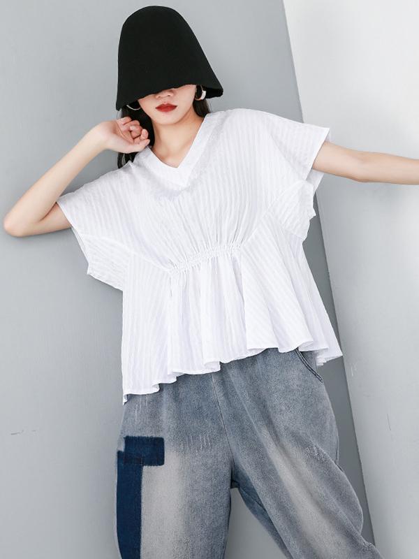 Striped Ruffled Asymmetric Shirt