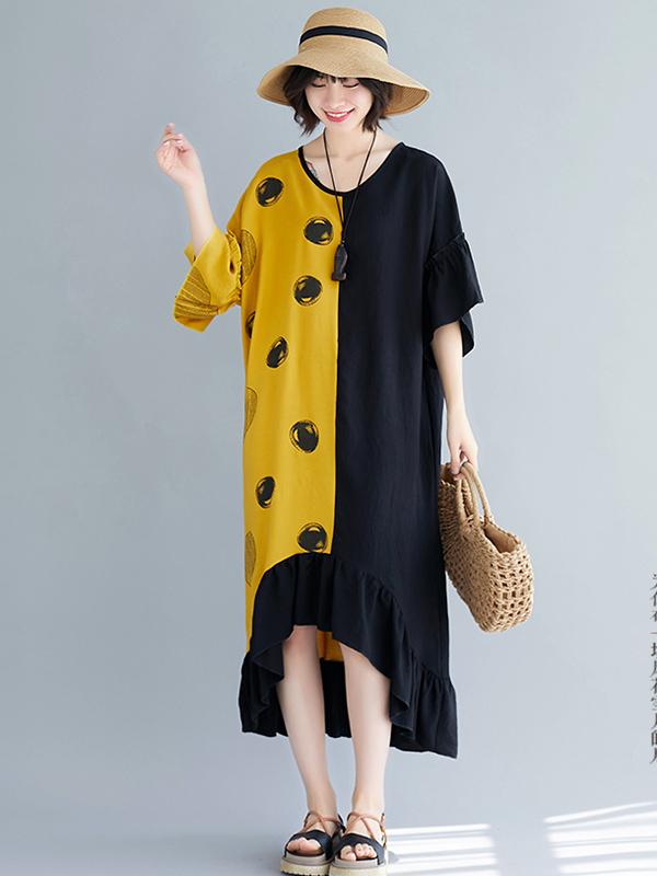 Loose Oversize Asymmetri Falbala Midi Dress