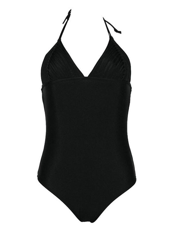 Lace-up Plain One-piece Swimsuit