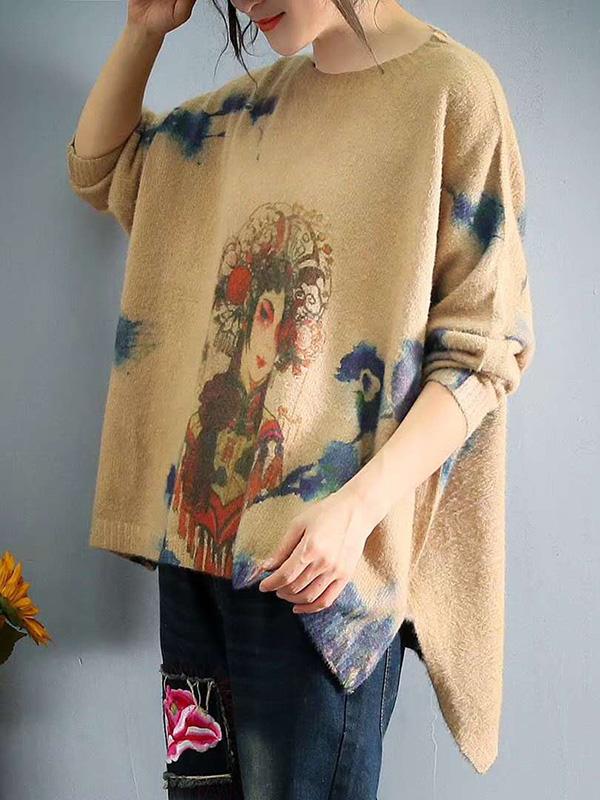 Beijing Opera Knitting Batwing Sleeves Dyed Sweaters