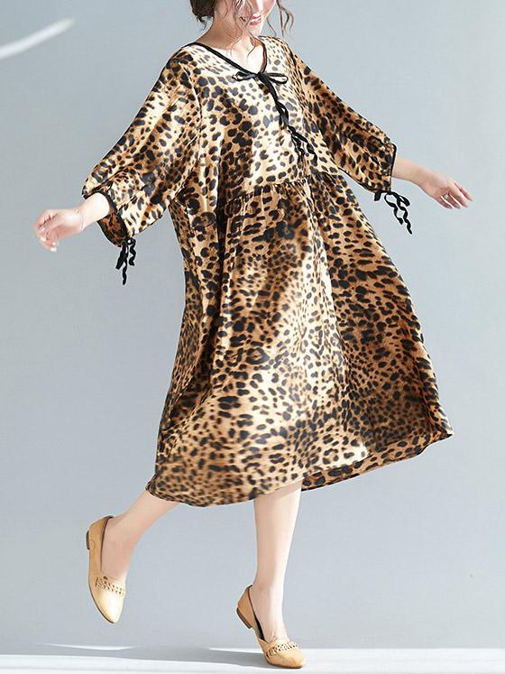 Plus Size Loose Leopard Strap Midi Dresses