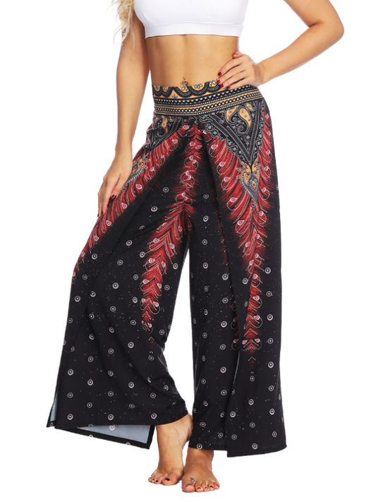 Bohemia Floral Printed Elastics Wide Leg Yoga Pants