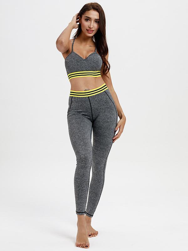 Mesh Padded Striped Sports Bra And Leggings