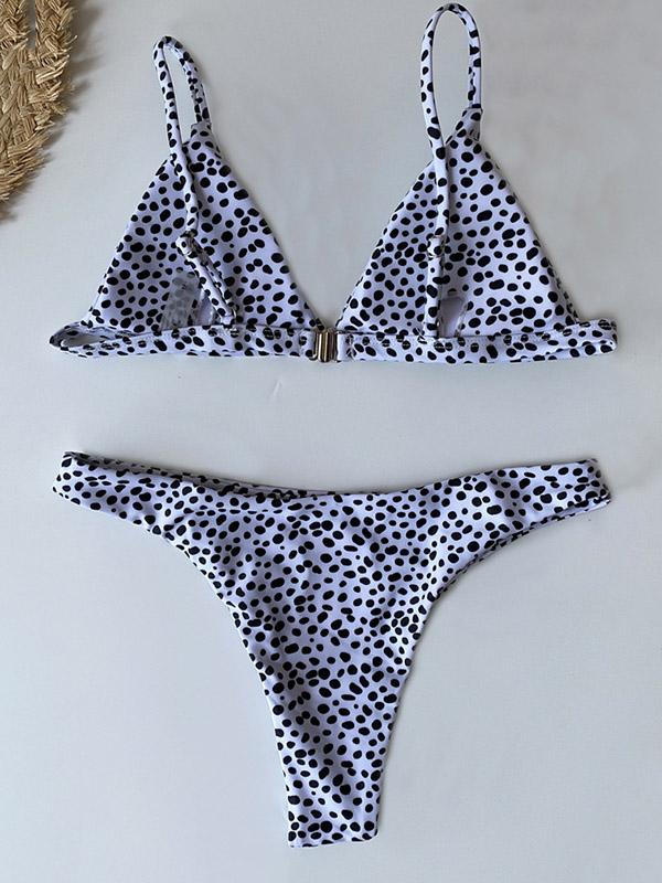 Leopard Print Triangles Split Bikini Swimsuit