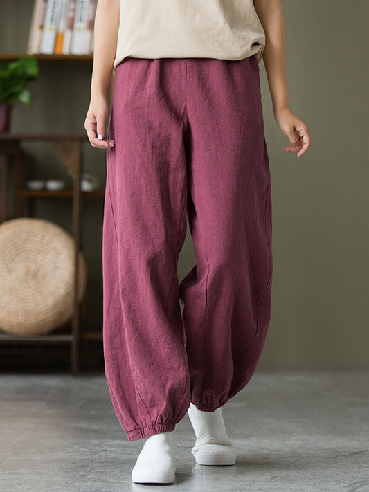 Simple Casual Loose Linen 7 Colors Color Pleated Elasticity Knickerbockers