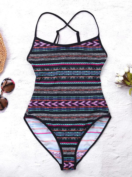 Backless Stripes One-piece Swimwear