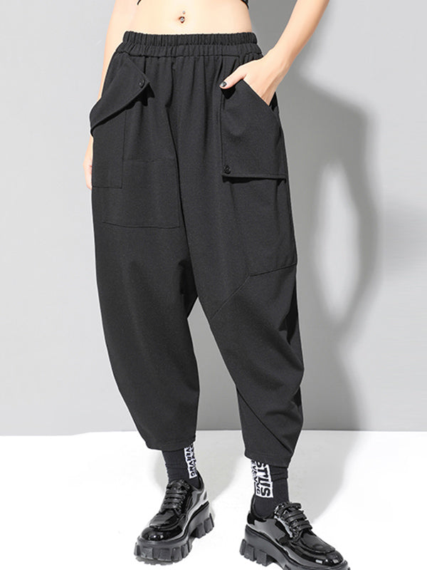 Stylish Black Asymmetric Elasticity Harem Pants