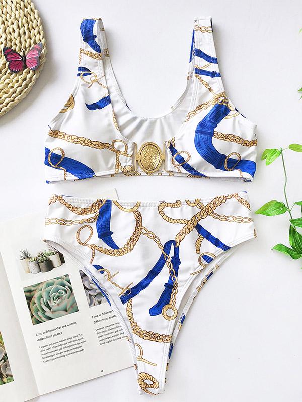 Metal Buckle Split Bikini Swimsuit