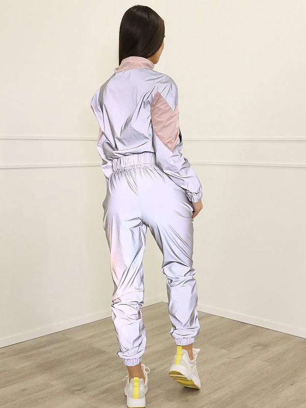 Patchwork Zipper Sport Jackets And Casual Pants Suits