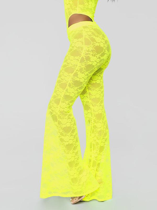 Lace Spaghettti -neck Bodysuits And Flared Pants Suits