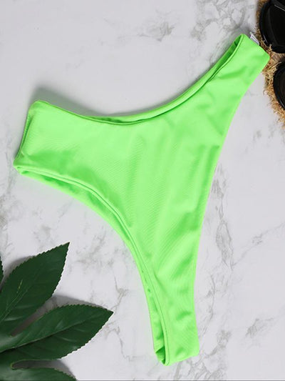 Fluorescent Green One Shoulder Bikini Set