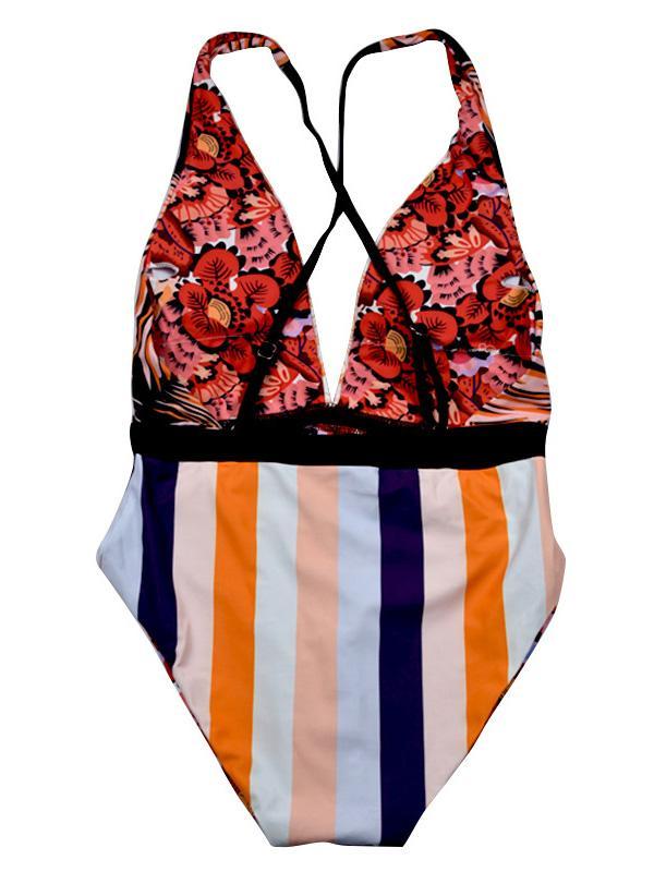 Floral Striped One-piece Swimwear