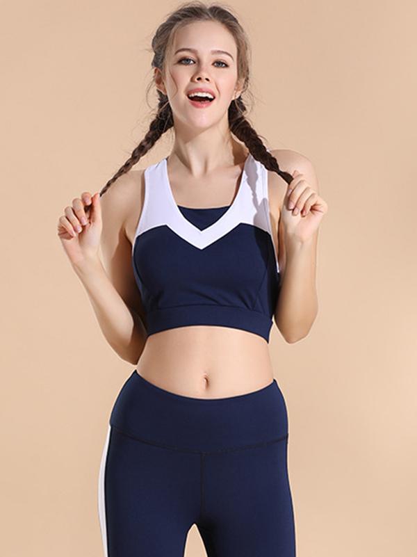 Two Tone Racerback Sports Bra And Leggings Suits