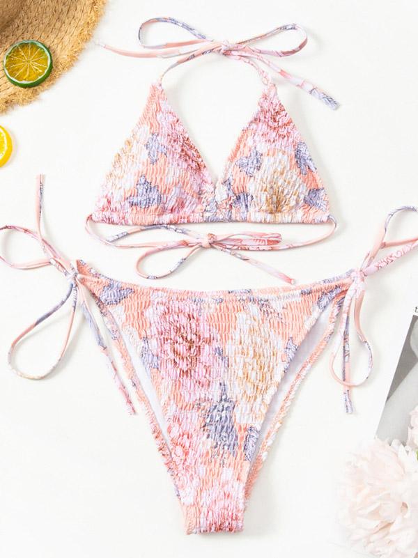 Sexy Triangles Bandage Split Type Bikini Swimsuit