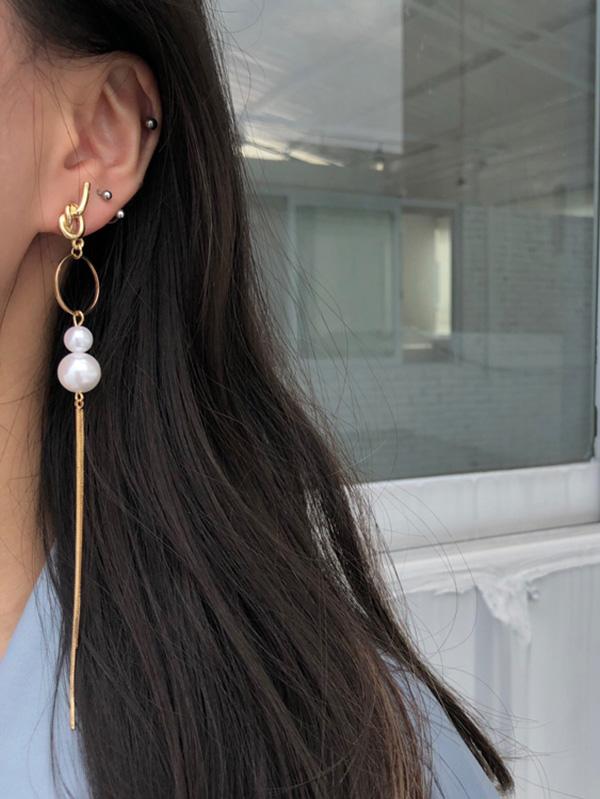 Pearl Split-joint Dissymmetry Long Earrings