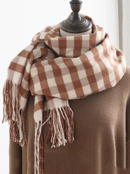 Fashion Tassels Grid Cape Scarf