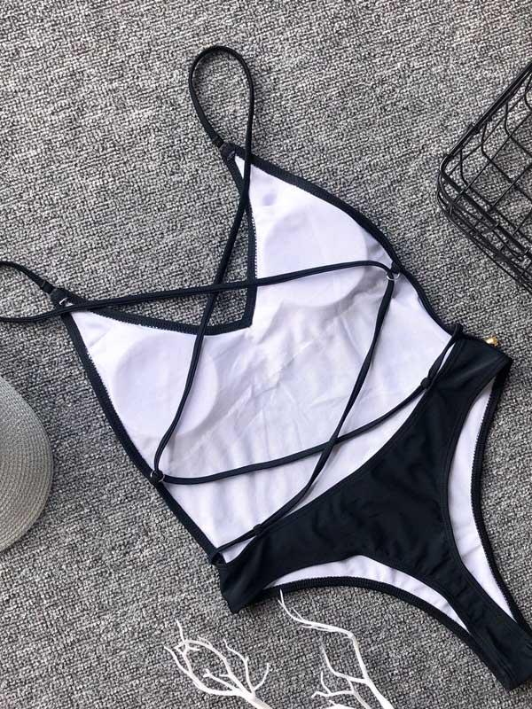 Spaghetti Strap Plain One Piece Swimsuit