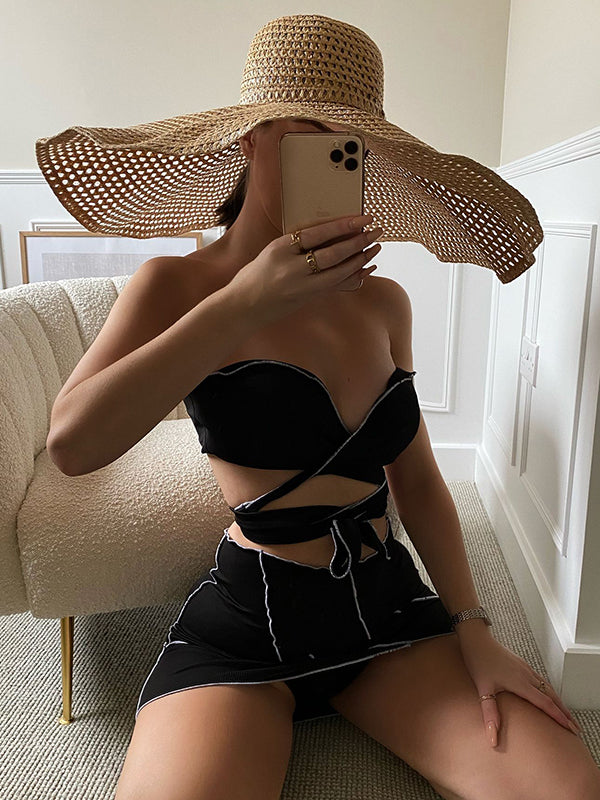 Three Pieces Lace-Up Bandage Bikini Swimwear