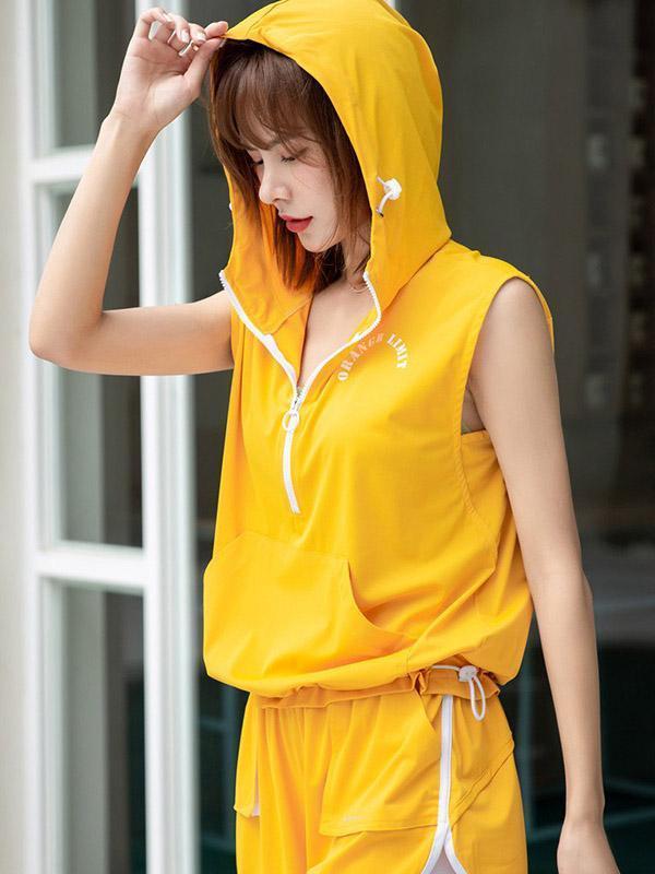 Loose Zipper Hooded Tanks&Shorts Sports Suits