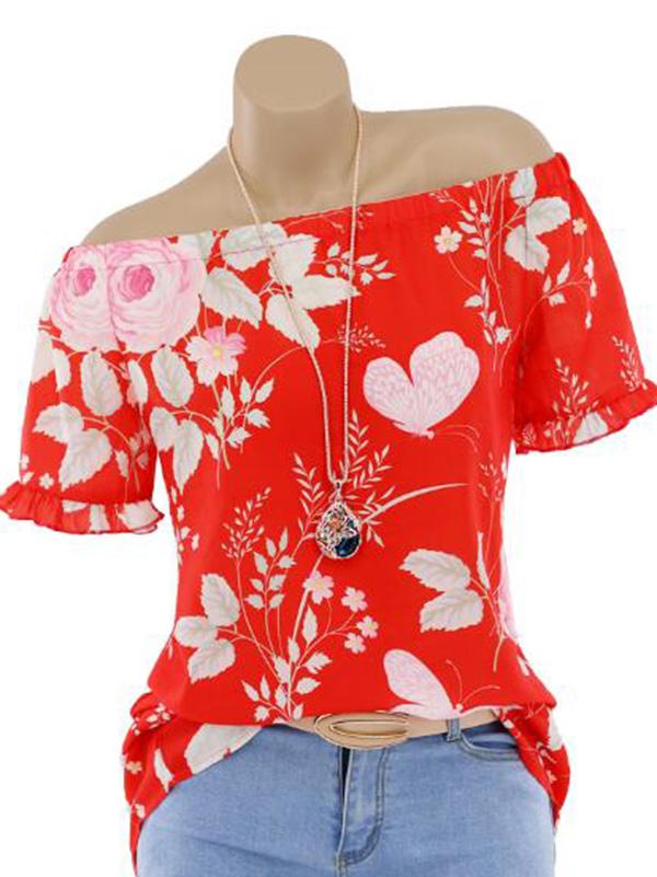 New Printed One-shoulder Blouse