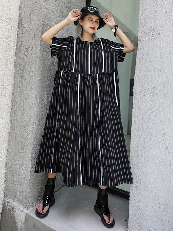 Loose Striped Split-joint Long Dress