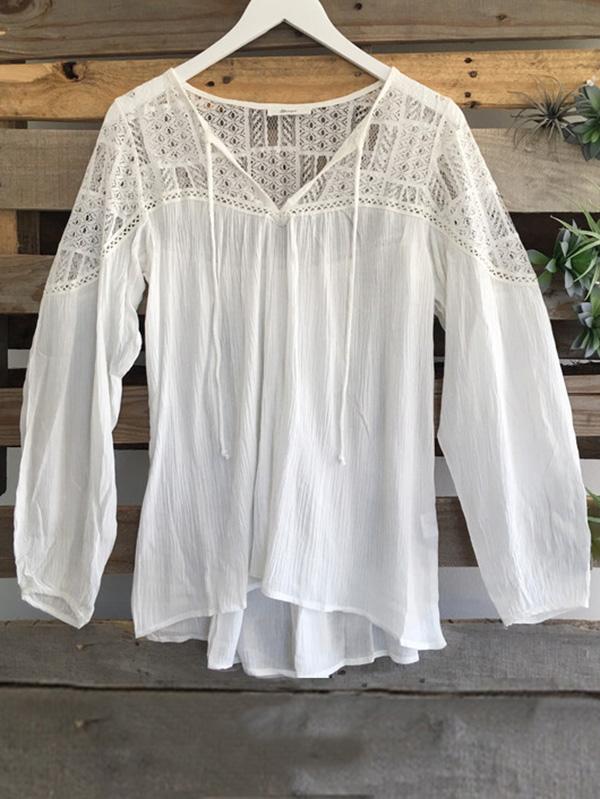 V-neck Long Sleeves Tassel Blouse Shirt Tops