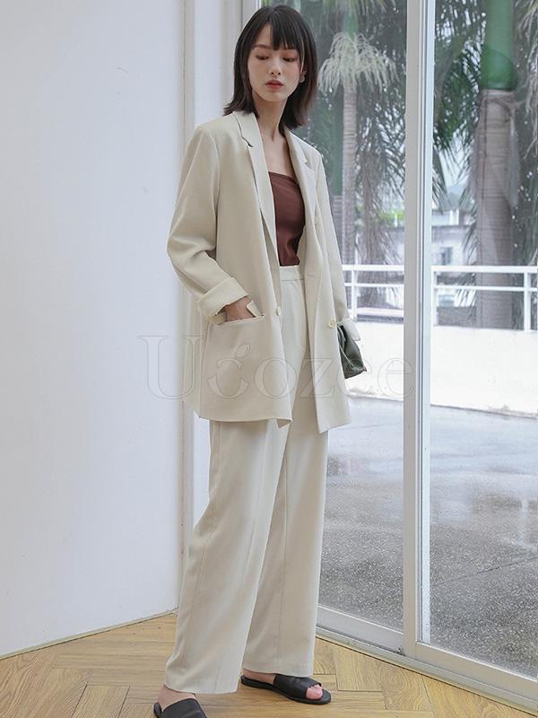 Casual Solid Drapey Suit Outwears