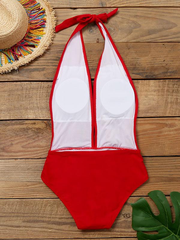 Deep V-Neck Bandage One-Piece Swimwear